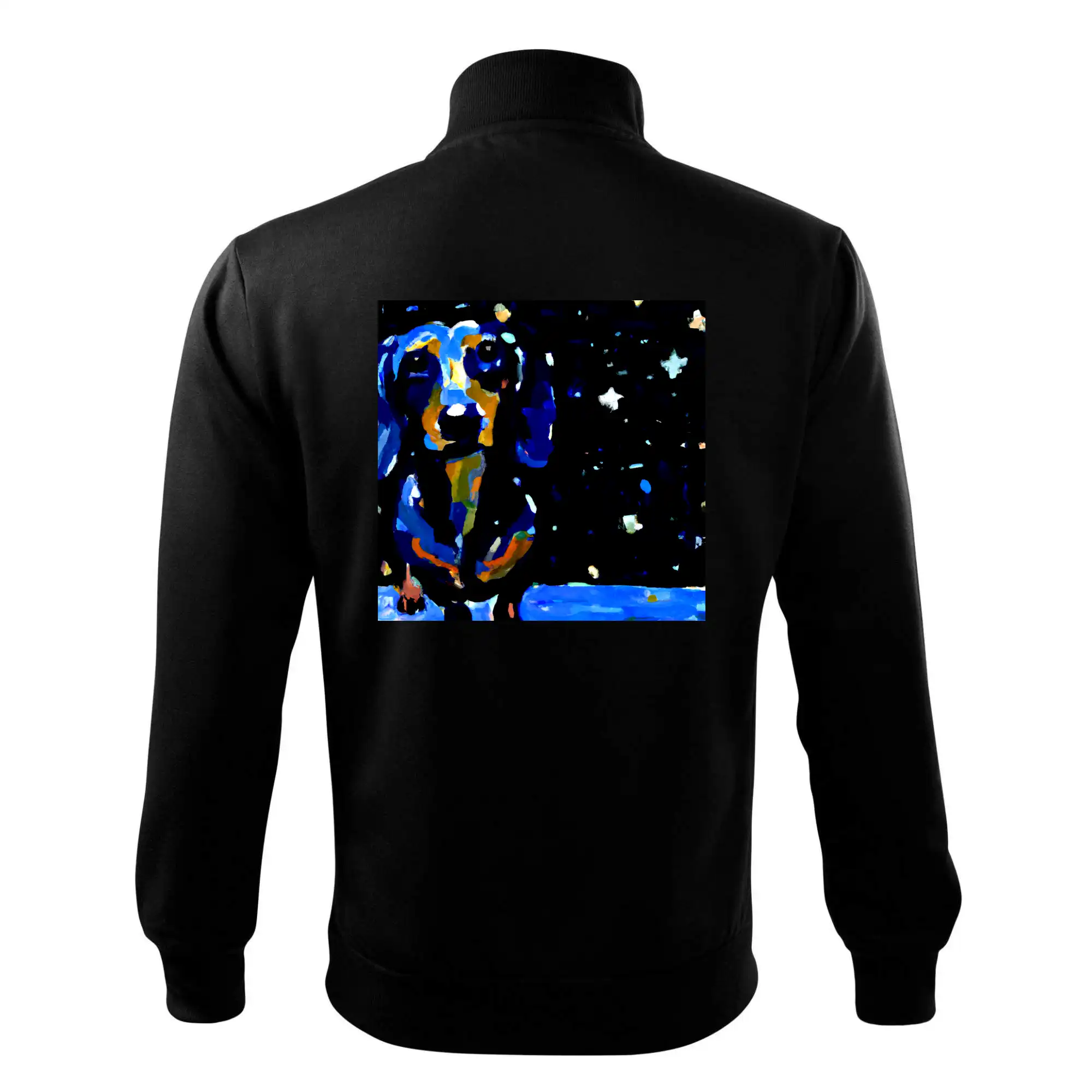 Jezevčík a noční obloha - olejová malba