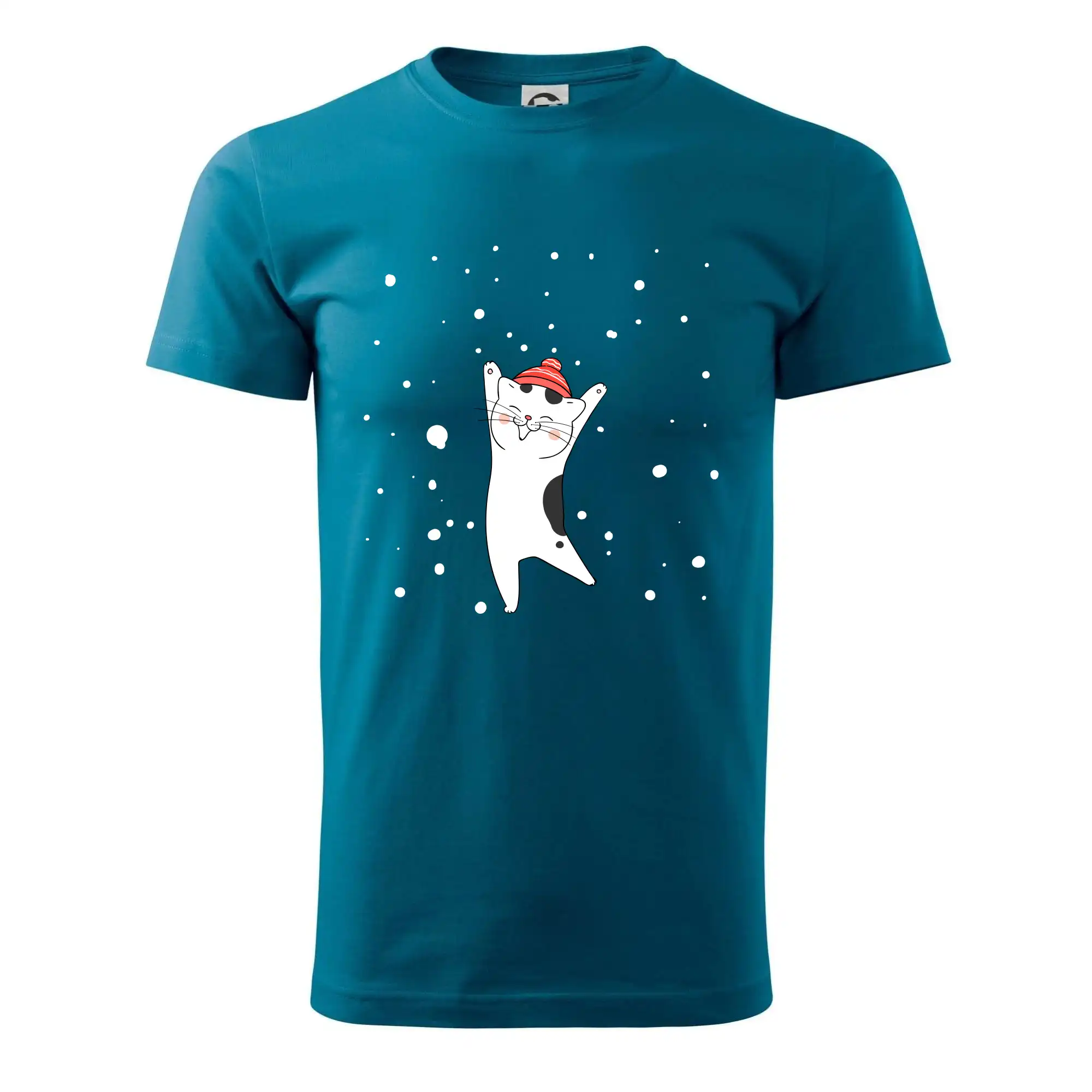 Veselá kočka v zimní čepici