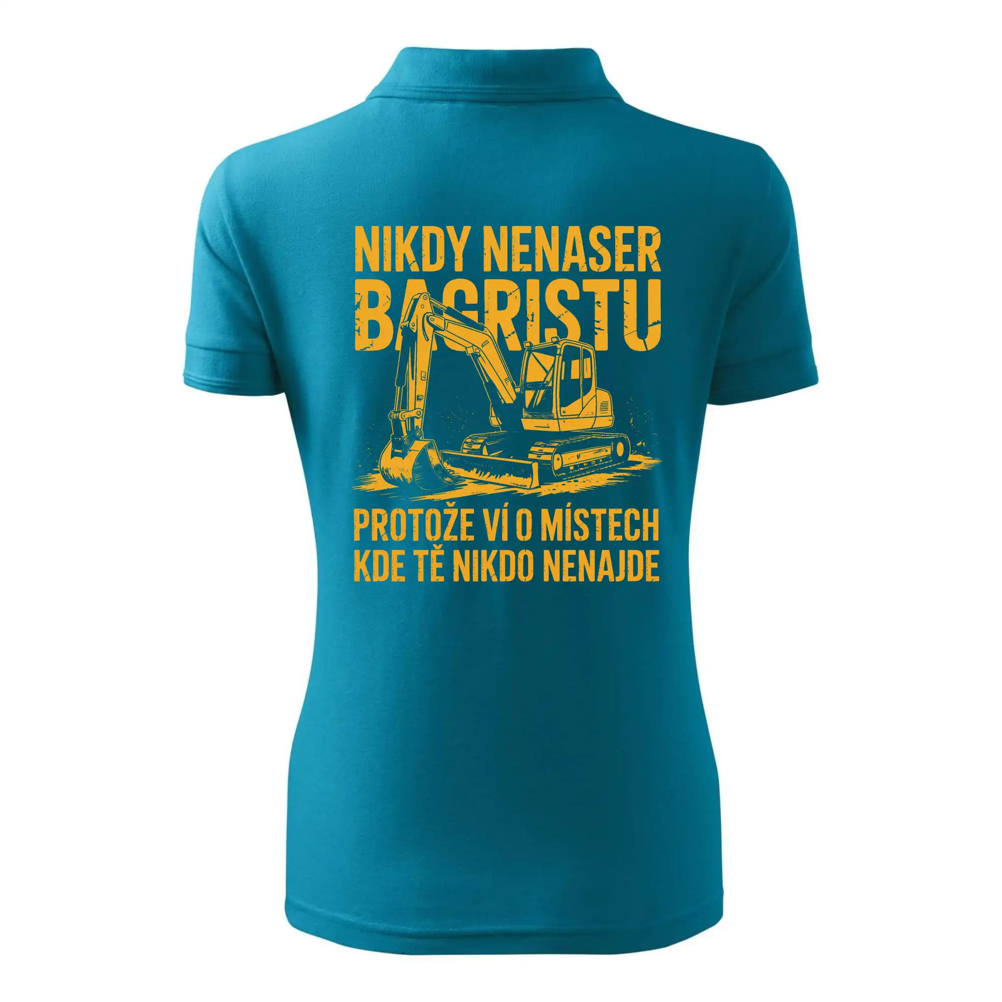 Oranžový bagr Nikdy Nenaser bagristu