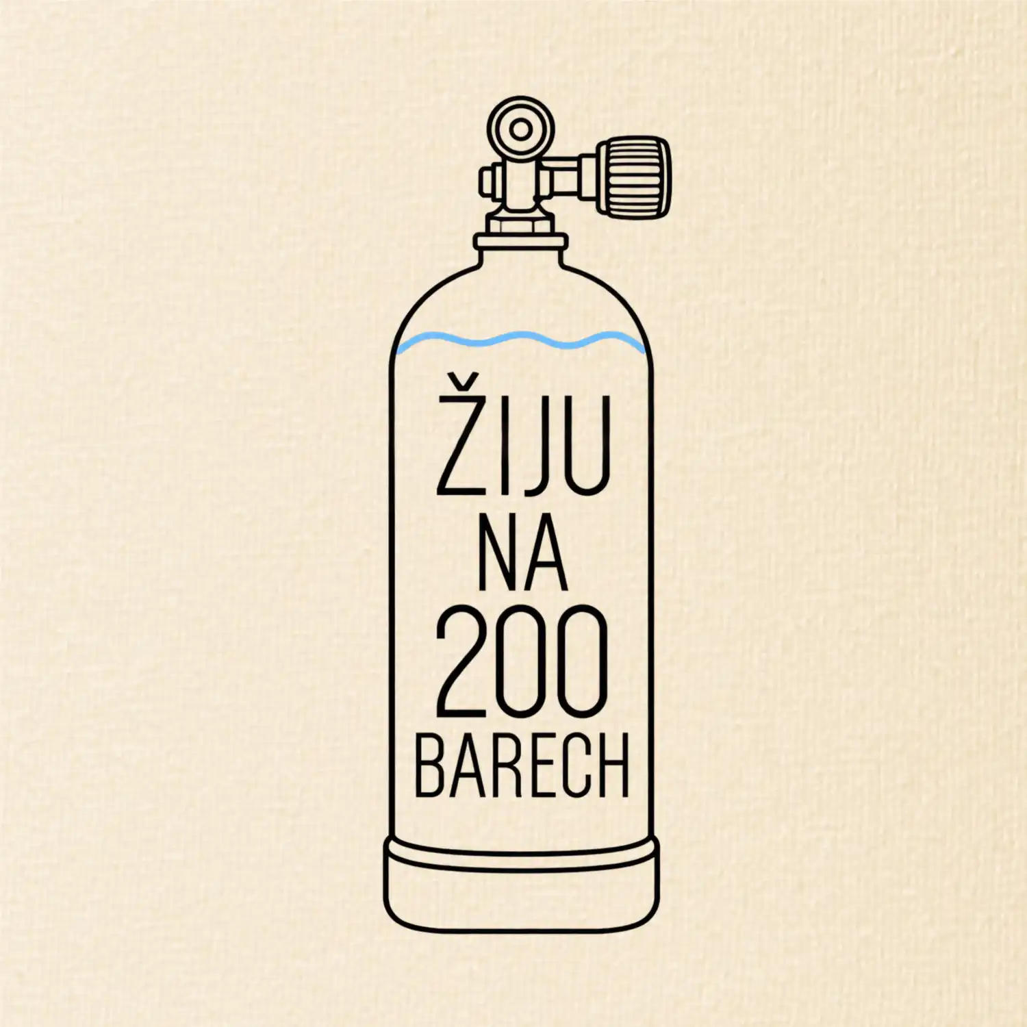Žiju na 200 barech potápěčská lahev s modrou vlnovkou