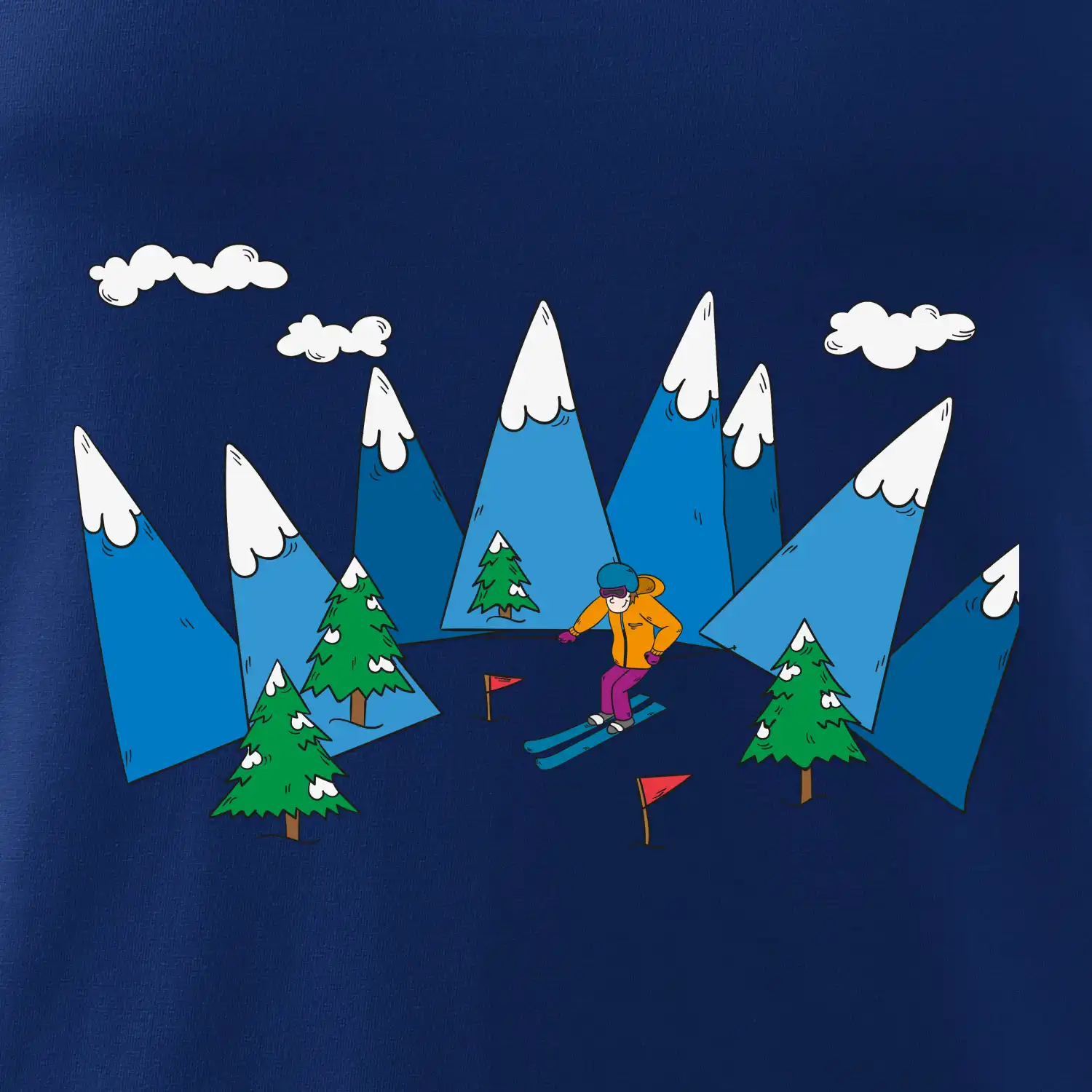 Lyžař a barevné hory