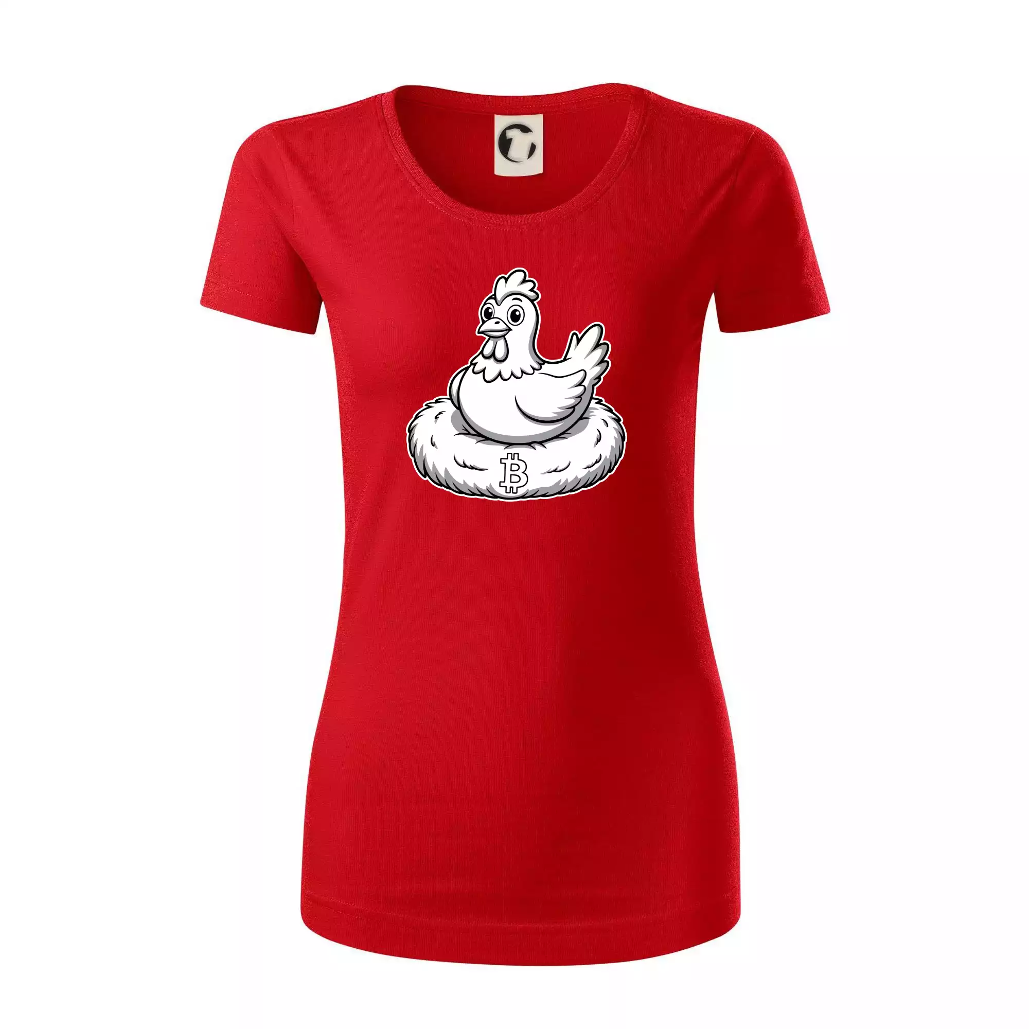 Kuře sedící na bitcoinovém hnízdě