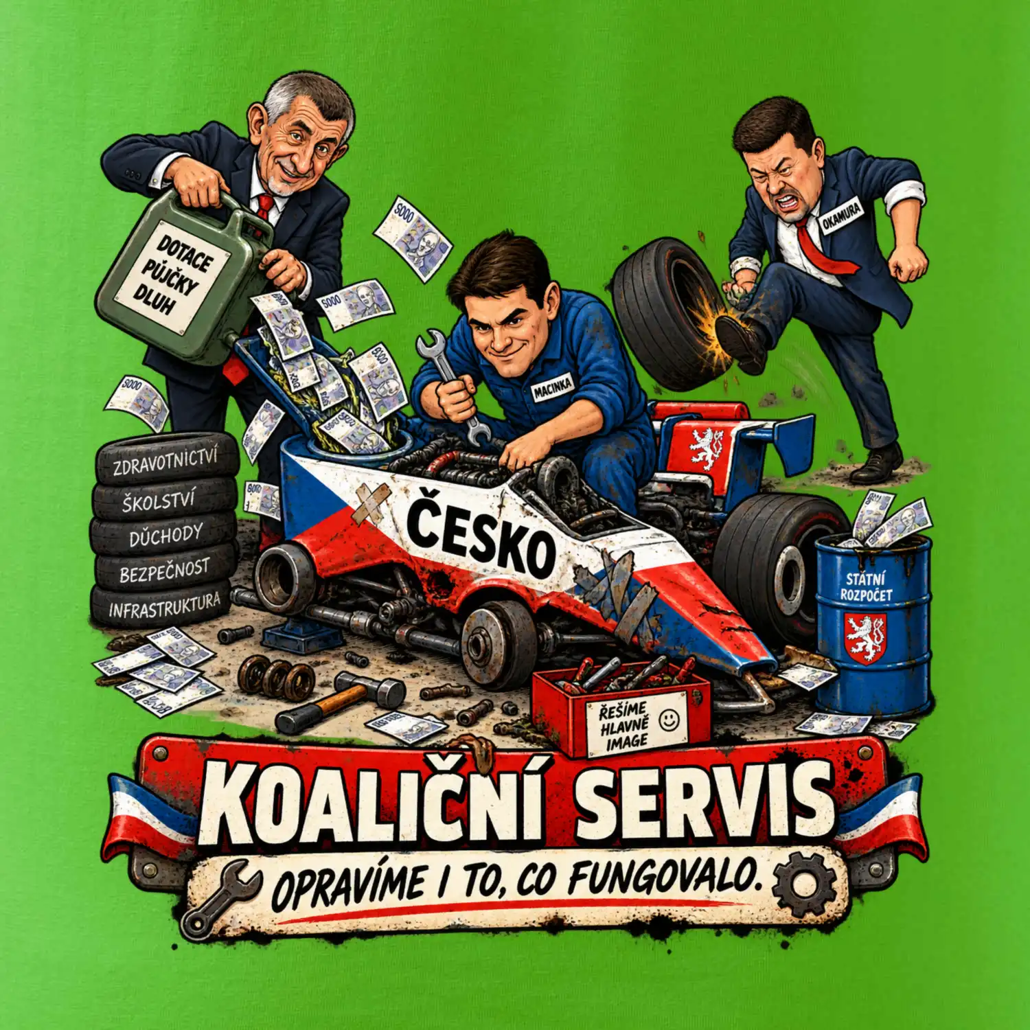 Macinka opravuje závodní auto ČESKO