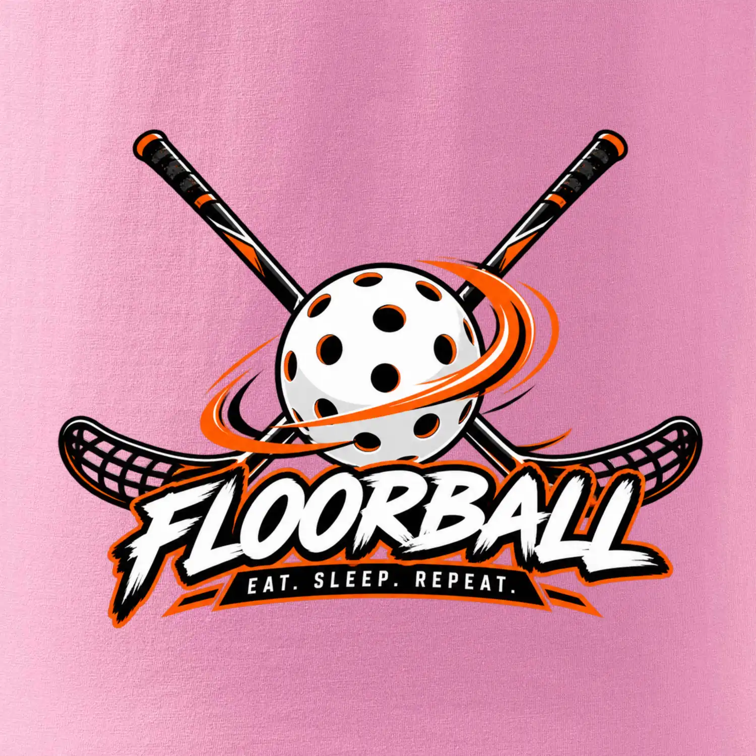 Florbalové hokejky s děrovaným míčkem eat sleep repeat