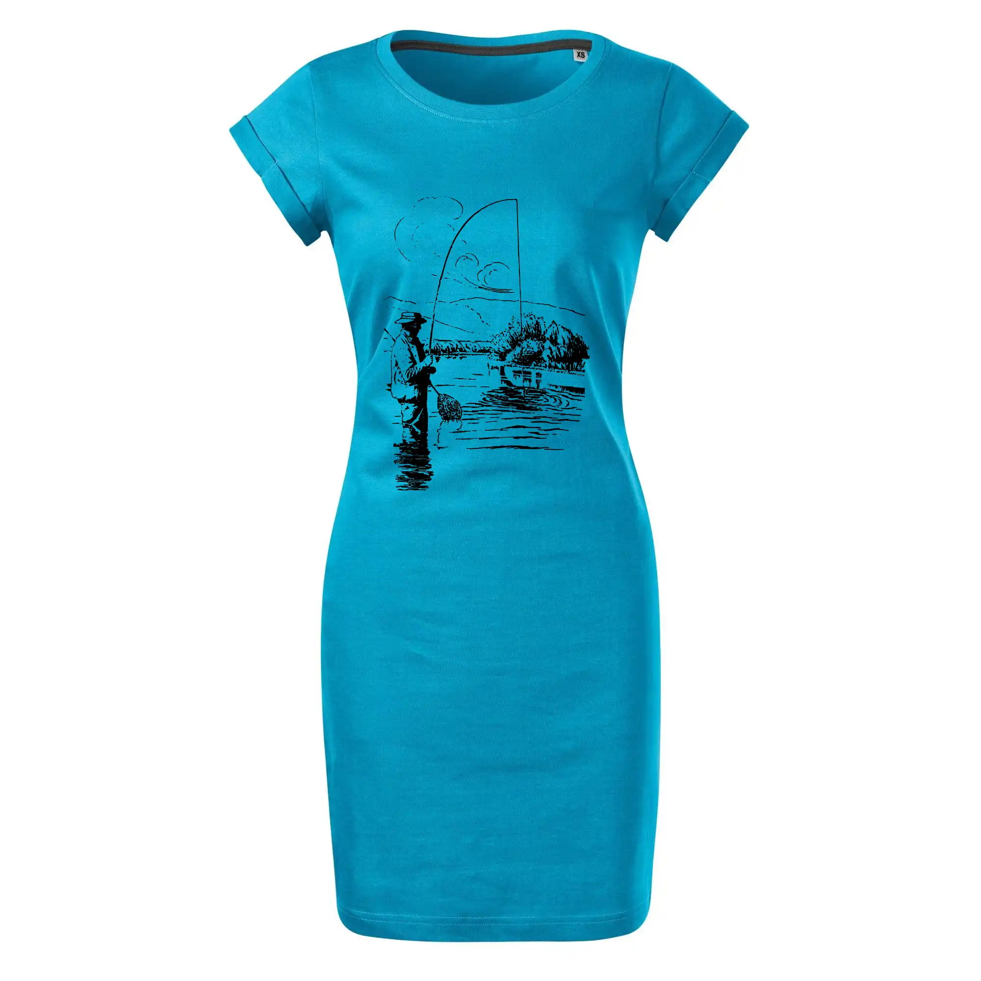 Kreslený rybář s podběrákem