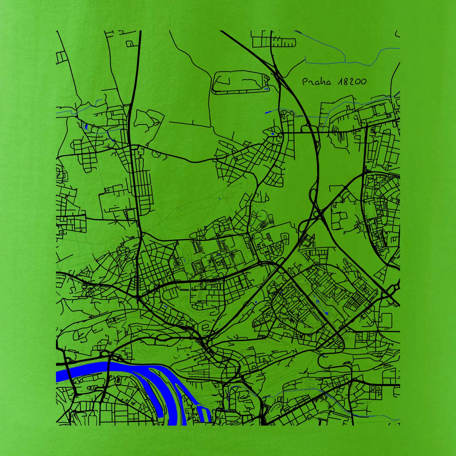 Praha 18200 - Mapa s vodními toky