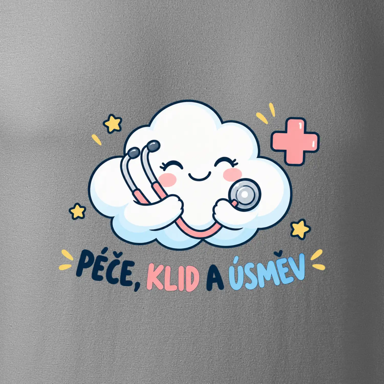 Péče klid a úsměv - veselý obláček se stetoskopem